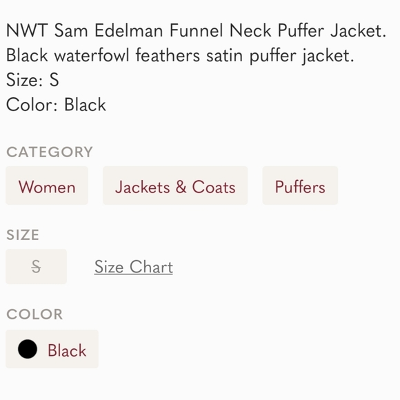 NWT! BLACK SAM EDELMAN PUFFER JACKET SIZE: XS - Picture 7 of 12